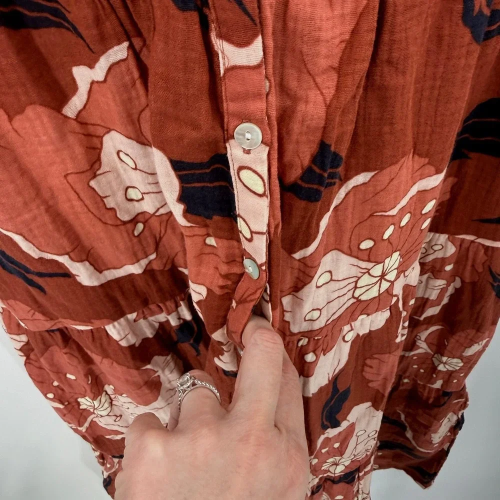Marine Layer Rust Floral Cotton Gauze Tiered Midi Dress 15850 Womens Medium‎